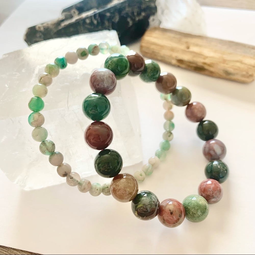 Set of 2 Bracelets - Ocean Jasper Agate & Cherry Blossom Agate